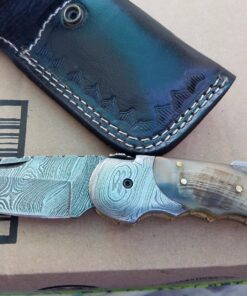 Custom made damascus blade & bolsters ram horn handle,with genuine leather sheath 5060-RD 31 812UN xjxlL