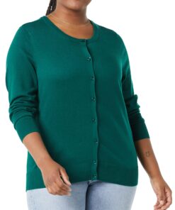 Amazon Essentials Women's Lightweight Crewneck Cardigan Sweater (Available in Plus Size) XX-Large Dark Green 7 812WTJTUzzL