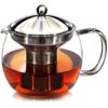 Teapot with Infuser for Loose Tea - 40oz, 3-4 Cup Tea Infuser, Clear Glass Tea Kettle Pot with Strainer & Warmer - Loose Leaf, Iced Tea Maker & Brewer Standard