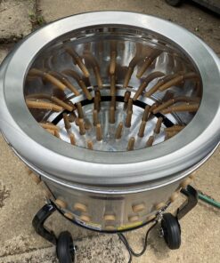 Kitchener Chicken Plucker De-Feather Remover Poultry and Fowl Food Processor Electric Stainless Steel Heavy Duty 1HP 120VAC 280RPM GFCI Connector 92 Soft Fingers 20" Drum Diameter 24 812YI4815nL