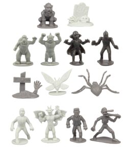 Monster Mini Action Figure Playset- 100 Horror Toy Miniatures w 13 Unique Sculpts - Dracula, Frankenstein, Giant Spiders and More- XL 1/32nd Scale Halloween Character Accessories 19 812Z8SoBPkL