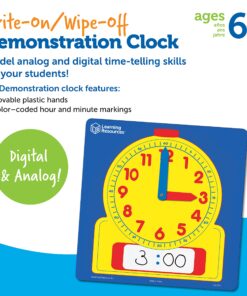 Learning Resources Write & Wipe Demonstration Clock - 1 Piece, Ages 6+ Paper Clocks for Teaching, First Grade Learning Games, Teaching Time Essentials, Homeschool Supplies, Classroom Supplies 18 812aps1jF4L 1