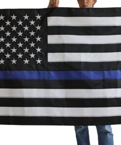 Thin Blue Line Flag - 3X5 Foot with Embroidered Stars and Sewn Stripes - Black White and Blue American Police Flag Honoring Law Enforcement Officers - 3x5 Inch Waterproof Decal Included Blue,White 26 812baUI8ZVL