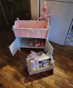 Badger Basket Toy Doll Bed with Storage Cabinet, Gingham Bedding, and Personalization Kit for 22 inch Dolls - White/Pink 43 812d0CngI4L