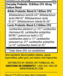 Renew Life Everyday Probiotic Capsules, Daily Supplement Supports Urinary, Digestive and Immune Health, L. Rhamnosus GG, Dairy, Soy and gluten-free, 15 Billion CFU, 30 Count 30 Count (Pack of 1) 31 812e6wdoiPL