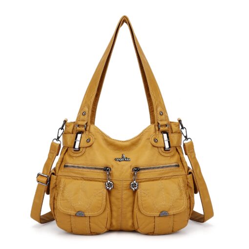 Purses and Handbags Women Tote Shoulder Top Handle Satchel Hobo Bags Fashion Washed Leather Purse 1-d.yellow