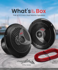 Pyle 6.5 Inch Dual Marine Speakers - 2 Way Waterproof and Weather Resistant Outdoor Audio Stereo Sound System with 150 Watt Power, Polypropylene Cone and Cloth Surround - 1 Pair - Pyle PLMR60B (Black) 27 812eJouC9LL