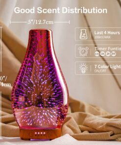 Porseme Essential Oil Diffuser, Aroma Ultrasonic Humidifier with Rose Gold Handmade Glass, BPA Free, 7 Color Changing Night Light, Waterless Auto-Off, Timer Setting (Rose Gold Volcano) B2-100ml Rose Gold Volcano 10 812fIDf7TaL