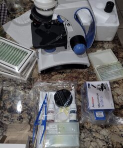 AmScope M162C-2L-PB10-WM-SP14-50P100S 40X-1000X Beginners Microscope Kit for Kids & Students w/Complete Science Accessory Kit + World of The Microscope Book 63 812hxpiPIUL