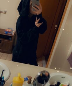 Dokotoo Womens 2023 Winter Long Sleeve Solid Fuzzy Fleece Open Front Hooded Cardigans Jacket Coats Outerwear with Pocket XX-Large A Black 14 812jyI4EChL