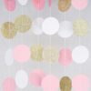 Circle Dots Paper Party Garland Streamer Backdrop (10 Feet Long) - Pink, White, Gold Glitter 1 27 812lcx2S YL