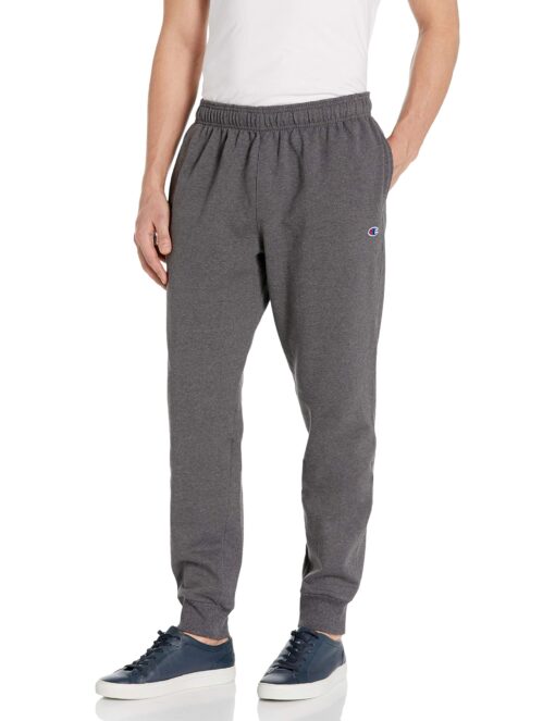 Champion Men's Joggers, Powerblend, Fleece Joggers, Sweatpants for Men (Reg. or Big & Tall) Standard Small Granite Heather C Patch Logo