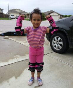JBM Adult & Kids Knee Pads Elbow Pads Wrist Guards 3 in 1 Protective Gear Set for Skateboarding, Skating, Inline Skating, Roller Skating, Scooter, Biking and Multi-Sports Pink Small (3-11 years) 25 812nUIGUIzL