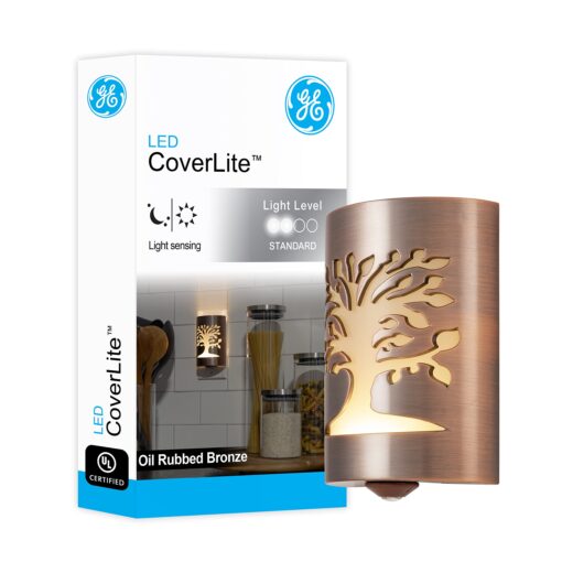 GE CoverLite LED Night Light, Decorative, Plug-In, Smart Dusk-to-Dawn Sensor, Home Décor, Ideal for Bedroom, Bathroom, Kitchen, Hallway, 1 Pack, 29846, Oil Rubbed Bronze | Tree of Life Oil Rubbed Bronze - Tree of Life