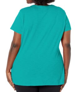 Just My Size Women's Short Sleeve Shirred V-Neck Tee 2X Eco Teal 9 812u87PBytL