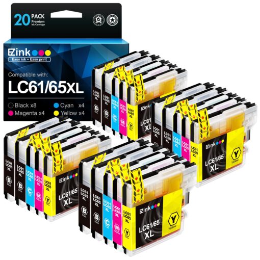 E-Z Ink (TM Compatible Ink Cartridge Replacement for Brother LC61 LC-61 LC65 XL to use with MFC-J615W MFC-5895CW MFC-290C MFC-5490CN MFC-790CW MFC-J630W (8 Black, 4 Cyan, 4 Magenta, 4 Yellow) 20 Pack