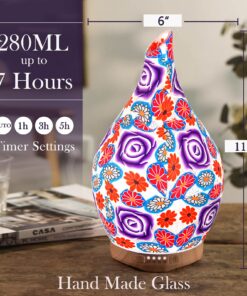 280ml Purple Rose Essential Oil Diffuser Glass Aromatherapy Ultrasonic Humidifier - Auto Shut-Off,Timer Setting, BPA Free for Home Hotel Yoga Leisure SPA Gift G5-280ml Purple Rose Aladdin Vase 280ml 20 8131GwnC0VS