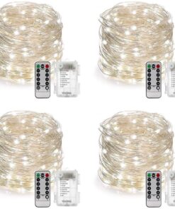 YIHONG 4 Set Fairy Lights Battery Operated Christmas String Lights with Remote Timer for 8 Modes Twinkle Lights 16.4 feet 50 LED Firefly Lights -White