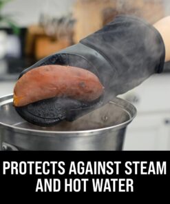 HOMWE Extra Long Professional Silicone Oven Mitt, Oven Mitts with Quilted Liner, Heat Resistant Pot Holders, Flexible Oven Gloves, 1 Pair (Black, 13.7 inch) Black 23 8133hTuB3IL