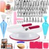 Gift For Women-Cake Decorating Supplies Kit for Beginners RFAQK 200PCs - Turntable with 48 Numbered Piping &7 Korean Tips(Pattern chart included)-Straight & Offset Spatula-Leveler &Baking tools 200 PCs