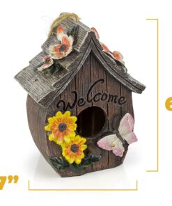 Dawhud Direct Hanging Bird Houses for Outside, Hand-Painted Bird Houses for Outdoors Decorative Birdhouses (Butterfly and Flowers Welcome) Butterfly and Flowers Welcome 21 8135atLWJSL