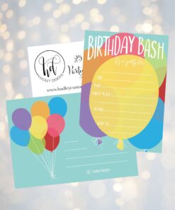 25 Balloon Rainbow Party Invitations for Kids, Teens, Adults, Boys & Girls, Blank Children Happy 1st Birthday Invitation Cards, Unique Baby First Bday Invites, Toddler 1 2 3 Year Old Invites Fill In 7 8135sLaZRvL