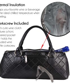 Primeware Wine Clutch Bag (Thermal Insulated) Trendy Women’s Carry Tote | Holds Red & White 750mL Bottles | Trendy Fashion | Incl. Portable Waiter-Style Corkscrew Black Quilted 9 8137uQP13ZL