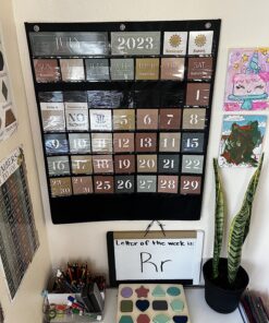 The Ultimate Classroom Calendar Pocket Chart for Kids - Simplified Calendar with Educational Cards for Easy Learning - Fun Boho Classroom/Teacher Must Have Supplies That Fits Nicely w/Any School Decor Calendar for Kids 47 8138cPXnWL