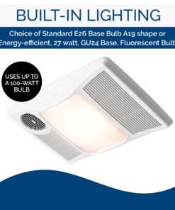 Broan 100HL Bathroom Fan, 100 CFM for 4" Ducts w/100W Max Incandescent Light (Not Included) & Heater - White 15 813C6zrhxmL 1