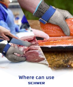 Schwer ANSI A9 Cut Resistant Glove, Stainless Steel Mesh Metal Glove, Food Grade for Kitchen Cooking, Butcher Meat Cutting, Oyster Shucking, Mandoline, Fishing(M, 1 PCS) Medium (Pack of 1) 1.0 Steel Wire 17 813Etj6GWoL