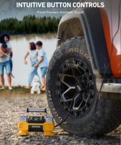 AstroAI Portable 160 PSI Heavy Duty Tire Inflator Pump with Screen, Dual Cylinders & Dual Motors, Dual Power Air Compressor for SUVs, RVs, ORVs, Trucks, Cars, Air Mattresses, etc., Auto Off, LED Light 1-yellow 22 813FsuSl14L