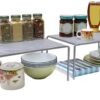 DecoBros Expandable Stackable Kitchen Cabinet and Counter Shelf Organizer,Silver Silver