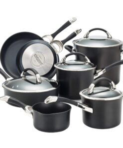 Circulon Symmetry Hard Anodized Nonstick Cookware Pots and Pans Set, 11-Piece, Black & Symmetry Hard Anodized Nonstick Frying Pan Set - 10 Inch and 12 Inch, Black Cookware Set + Pan Set, Black 8 813MCI2e3FL