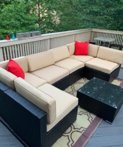 Camco Large Reversible Outdoor Patio Mat Easy to Clean, Perfect for Picnics, Cookouts, Camping, and The Beach (6' x 9', Brown Lattice Design) (42877) 6' x 9' 23 813NgKgwE L