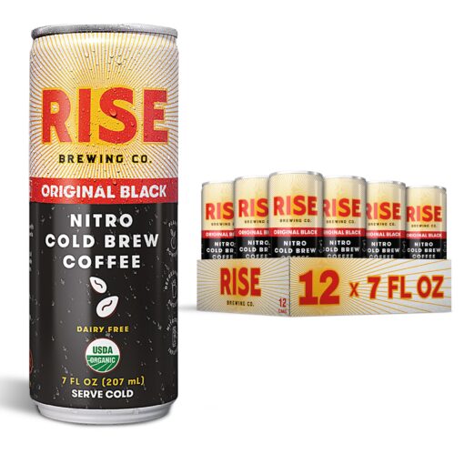 RISE Brewing Co. Original Black Nitro Cold Brew Coffee, Sugar, Vegan, Organic & Non-GMO, Low Acidity, 7 fl. oz. Cans (12 Pack) 7 Fl Oz (Pack of 12)