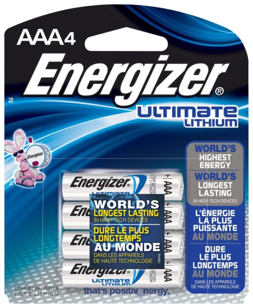 Energizer L92BP-4 Ultimate Lithium AAA Batteries, World’s Longest-Lasting AAA Battery in High-Tech Devices (4 Pack) AAA-4