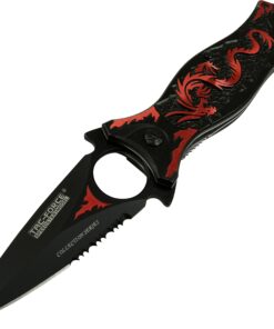 TAC Force TF-707 Series Assisted Opening Folding Knife, Black Half-Serrated Blade, Dragon Handle, 4-1/2-Inch Closed Red 18 813T89AoteL