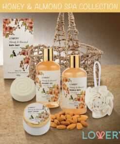 Home Spa Gift Basket - Honey & Almond Scent - Luxury Bath & Body Set For Women and Men With Shower Gel, Bubble Bath, Body Lotion, Bath Salt, Bath Bomb, Bath Puff & Handmade Weaved Basket 19 813Twx796qL