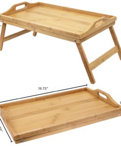 Greenco Bed Tray Table with Foldable Legs, Breakfast Tray with Handles, Eating, Working, Laptop or Snacking - Breakfast Trays for Bed - 100% Natural Bamboo for Strength and Beauty - 20" L x 12" W 1 Pack 22 813X2zuekiL