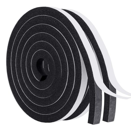 MAGZO Weather Stripping Door Seal 1/2 Inch W X 1/2 Inch T, Adhesive Foam Tape Shock-Absorbing Total Length 13 Feet (6.5ft x 2 Rolls) 1/2in * 1/2in * 13FT