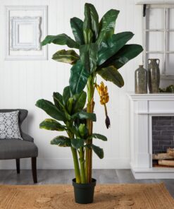 Nearly Natural 5226 6ft. Triple Stalk Banana Silk Tree , Green , 53.25" x 13" x 11.5" 16 813ZcwItUiL