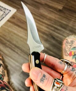 Old Timer 152OT Sharpfinger 7.1in S.S. Full Tang Knife with 3.3in Clip Point Skinner Fixed Blade, Black Sawcut Handle, and Leather Belt Sheath for Hunting, Camping, Skinning, EDC, and Outdoors 54 813chYyQDRL