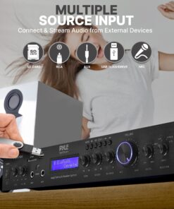 Pyle 5 Channel Rack Mount Bluetooth Receiver, Home Theater Amp, Speaker Amplifier, Bluetooth Wireless Streaming, MP3/USB/SD/AUX/FM Radio, 200 Watt, with Digital ID3 LCD Display - PDA7BU, Black Basic Features 34 813d QNJ1PL