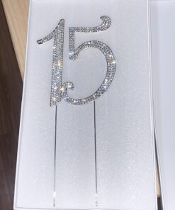 15 Cake Topper - Premium Silver Metal - 15th Birthday or Anniversary Party - Sparkly Rhinestone Quinceanera Cake Topper Decoration Makes a Great Centerpiece - Now Protected in a Box 39 813fi4oViKL