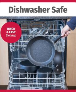 GoodCook 12-Piece Micro-Divot Nonstick Aluminum Cookware Set with Pans, Dutch Oven, Spoon and Turner, Black (6184) 12 piece set 28 813hWfraiJL