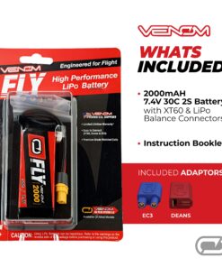 Venom Fly Series 30C 2- Cell 2000 mAh 7.4 V LiPo RC Drone Battery - 14 AWG Wire, LiPo Balance & XT60 Connector - RC Fixed Wing Application Batteries -UNI Plug Adapter Compatible w/Deans, Traxxas & EC3 16 813hhoKkJiL