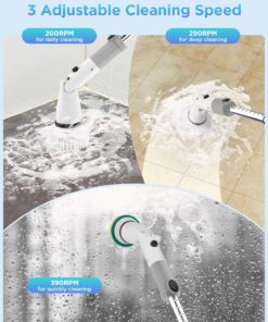 Electric Spin Scrubber, Cordless Power Brush Floor Scrubber with Adjustable Extension Arm and 4 Replaceable Bathroom Cleaning Brush Heads, Ideal for Tub, Tile, and Floor Cleaning White 29 813iHCwZ1wL