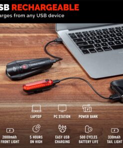 Bike Lights for Night Riding, USB Rechargeable Shark 300 Ultra Bright LED Bike Lights Front and Back Safety Tail Light Included, Bicycle Light Compatible with Mountain, Road, Kids & City Bicycles Black Combo 60 813jHy4PcyL