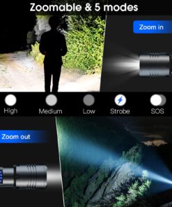 HAUSBELL A300 Rechargeable flashlights 20000 Lumens Super Bright Zoomable Waterproof Tactical Camping LED Flashlight with 5 Modes (Battery exclude) A300 1PACK 27 813kJ2PmRmL