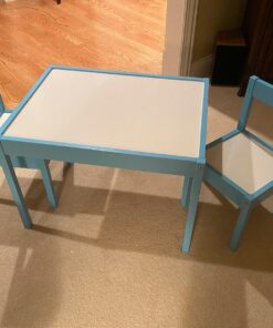 Amazon Basics 3-Piece Wood Kids Table and Chairs Set with Dry Erasable Table Top, Sky Blue, 64 x 49 x 45 cm 47 813lQYOEPsL